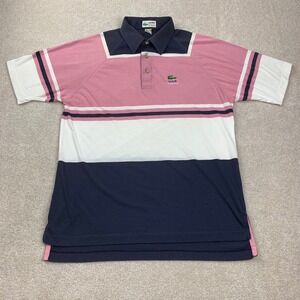 Lacoste Polo Shirt Mens Large Pink Navy Blue Colorblock Tour Collection Vintage